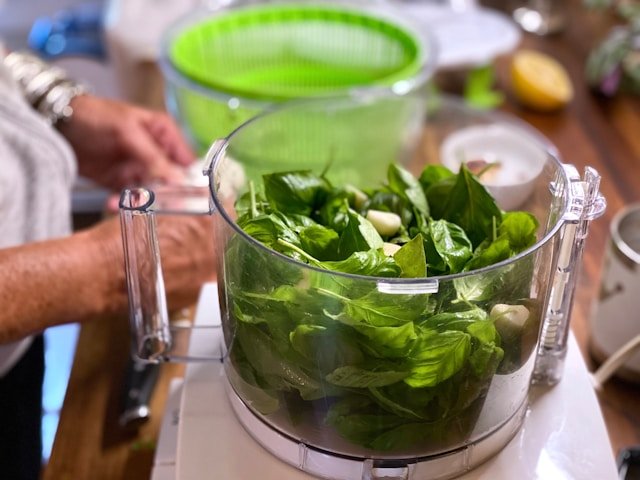 Basil in a Food Processor