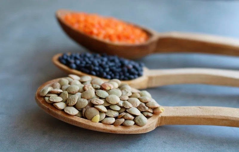 Different Types of Lentils in Spoons